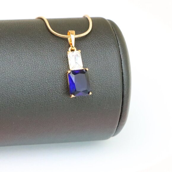 "Royal Blue Pendant with Gold-Plated Finish – Elegant Sparkle Charm, XPPT1807 - Picture 4 of 13